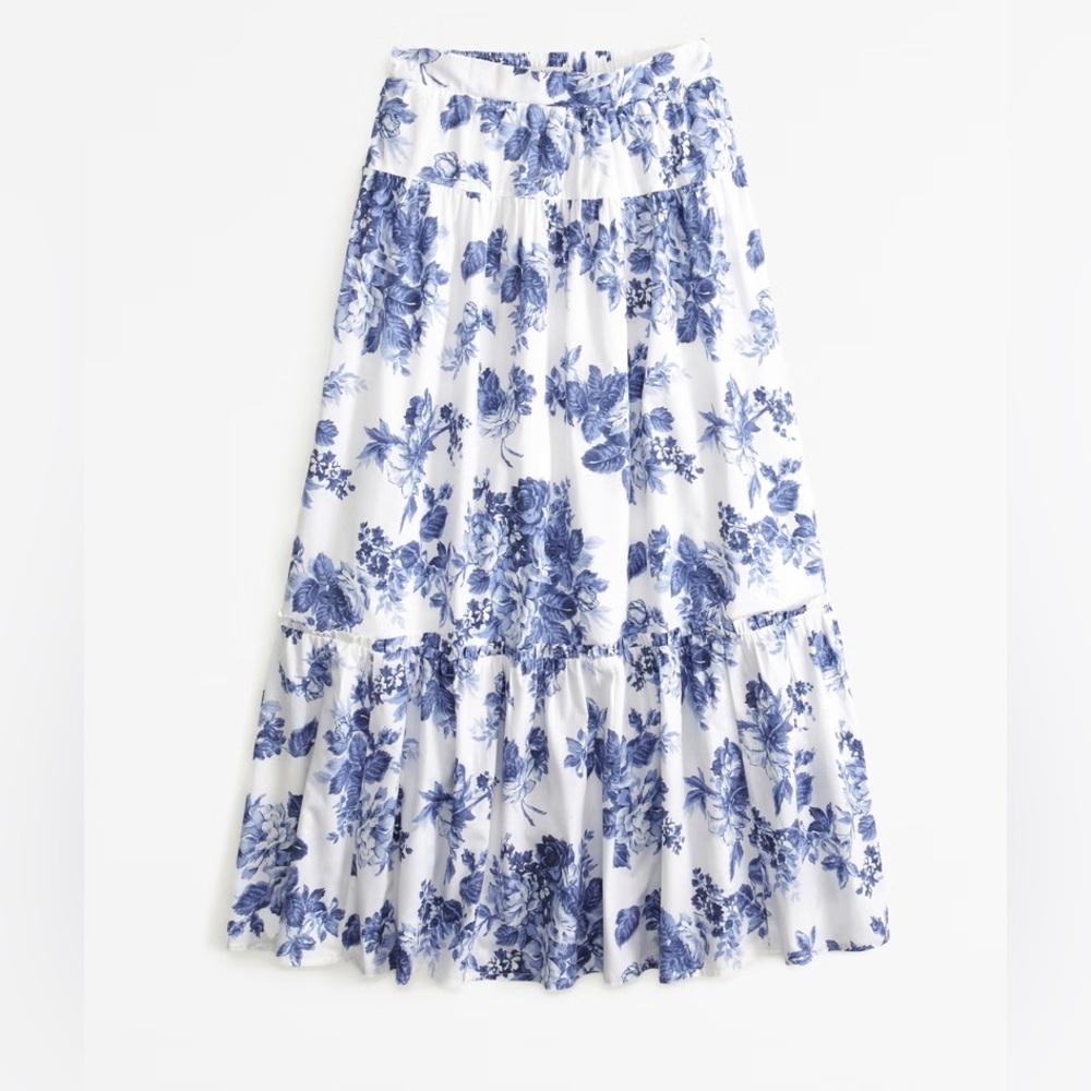 Abercrombie & Fitch White Maxi Skirt with Blue Floral Print